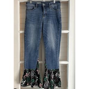 ANTHROPOLOGIE Pilcro BOHO Floral Flounce Flare Cropped JEANS 26 Fairy Whimsy